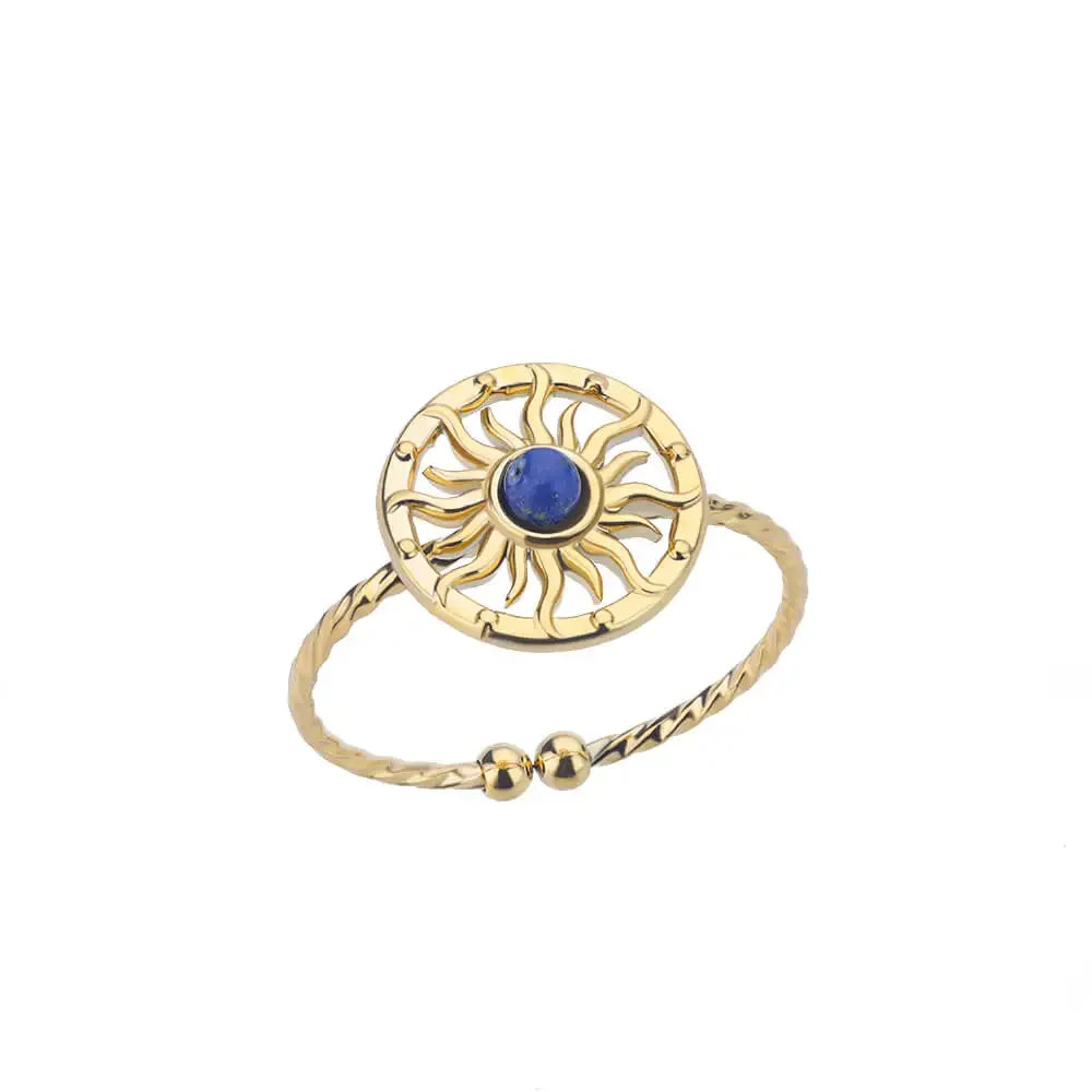 Stainless Steel Green Natural Stone Rings For Women Vintage Trend Punk Jewelry 18K Gold Color Opening Ring Christmas Gift New-Dollar Bargains Online Shopping Australia