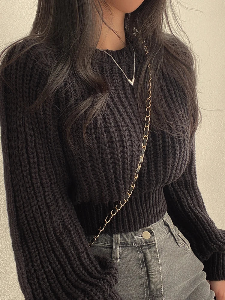 Vintage Harajuku Lantern Long Sleeve Women Sweater Knitwear Soft Warm Tops Chic Solid-Dollar Bargains Online Shopping Australia