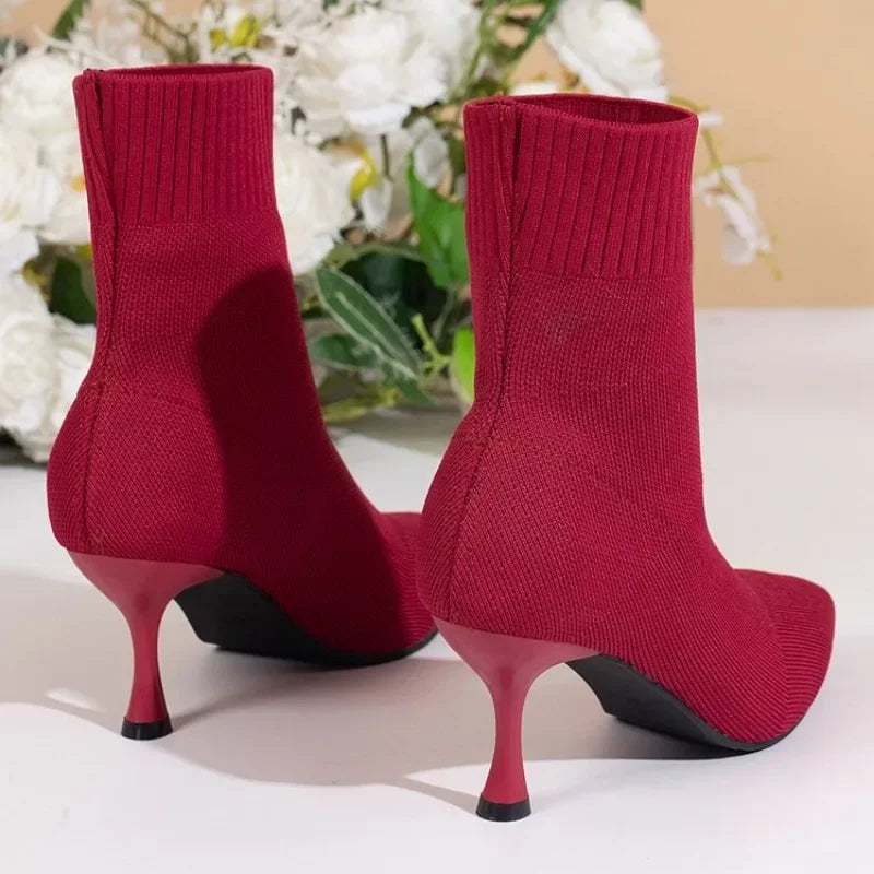 New Fashion Women's Ankle Boots Pointed High Heels Thin High Heels Soft Shoes Overboots Purple Black Red Comfortable Shoes-Dollar Bargains Online Shopping Australia