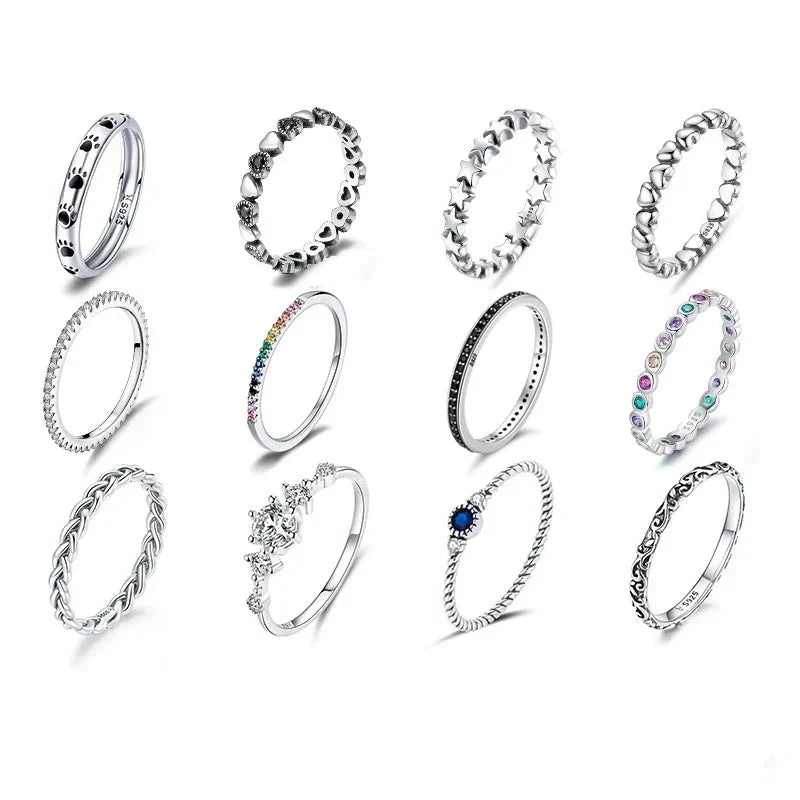 European 925 Sterling Silver Simple Rings For Women Wedding Engagement Heart Rings With Zircon