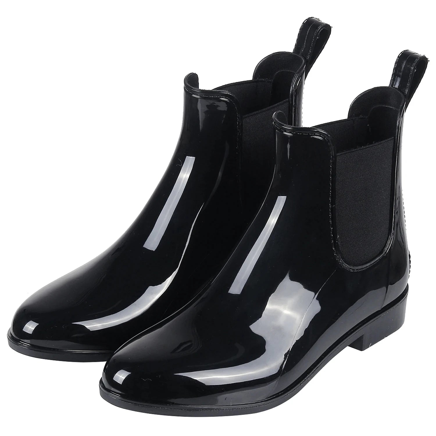 Women Fashion Chelsea Rain Boots Basic Shiny Ankle Boots Waterproof Shoes with Elastic Band Non-slip Comfortable Boots-Dollar Bargains Online Shopping Australia