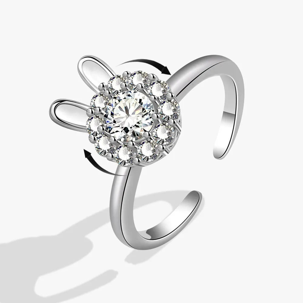 Fashion Butterfly Sunflower Rotating Anti Stress Rings For Women Crystal Anxiety Relief Spinning Ring Fidget Spinner