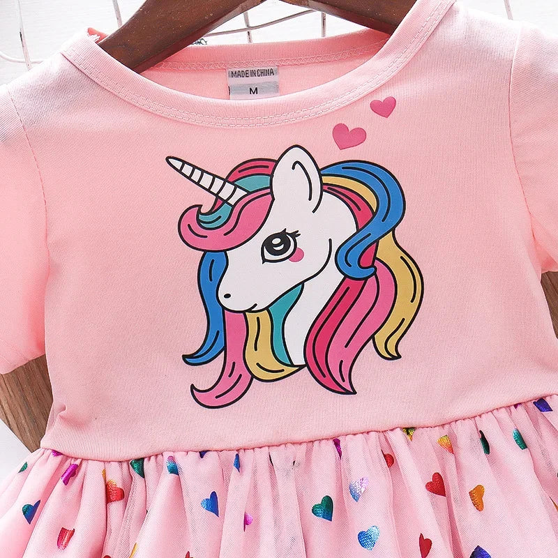 Kids Dresses Sleeve Unicorn Girls Sequins Costume Princess Dress Kids Daily Clothes