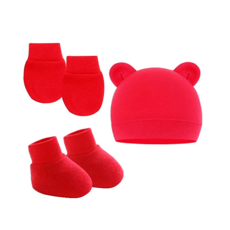 Newborn Hat Gloves Socks Set for Baby Boy Girl Cotton Fall Casual Photography Props Soft Headwear Infant Nightcap-Dollar Bargains Online Shopping Australia