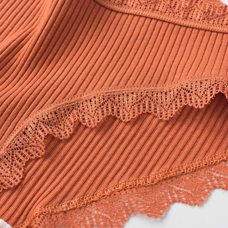 3PCS/Lot  Briefs Women Middle Waist Cotton Underwear Bowtie Panties Breathable Lace Intimates Antibacterial