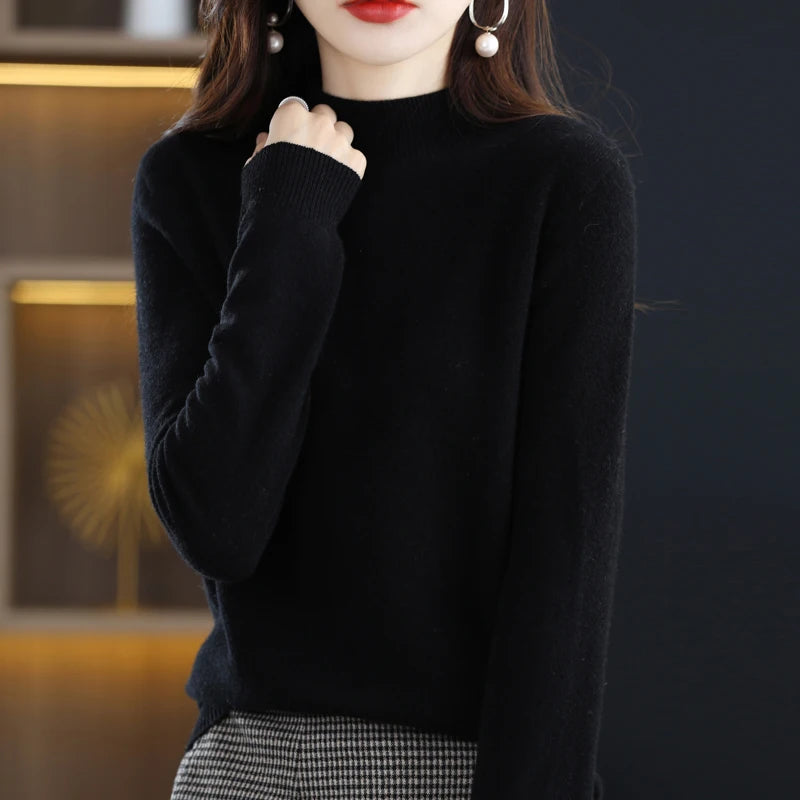 100% Pure Wool Half-neck Pullover Cashmere Sweater Women's Casual Knit Top-Dollar Bargains Online Shopping Australia