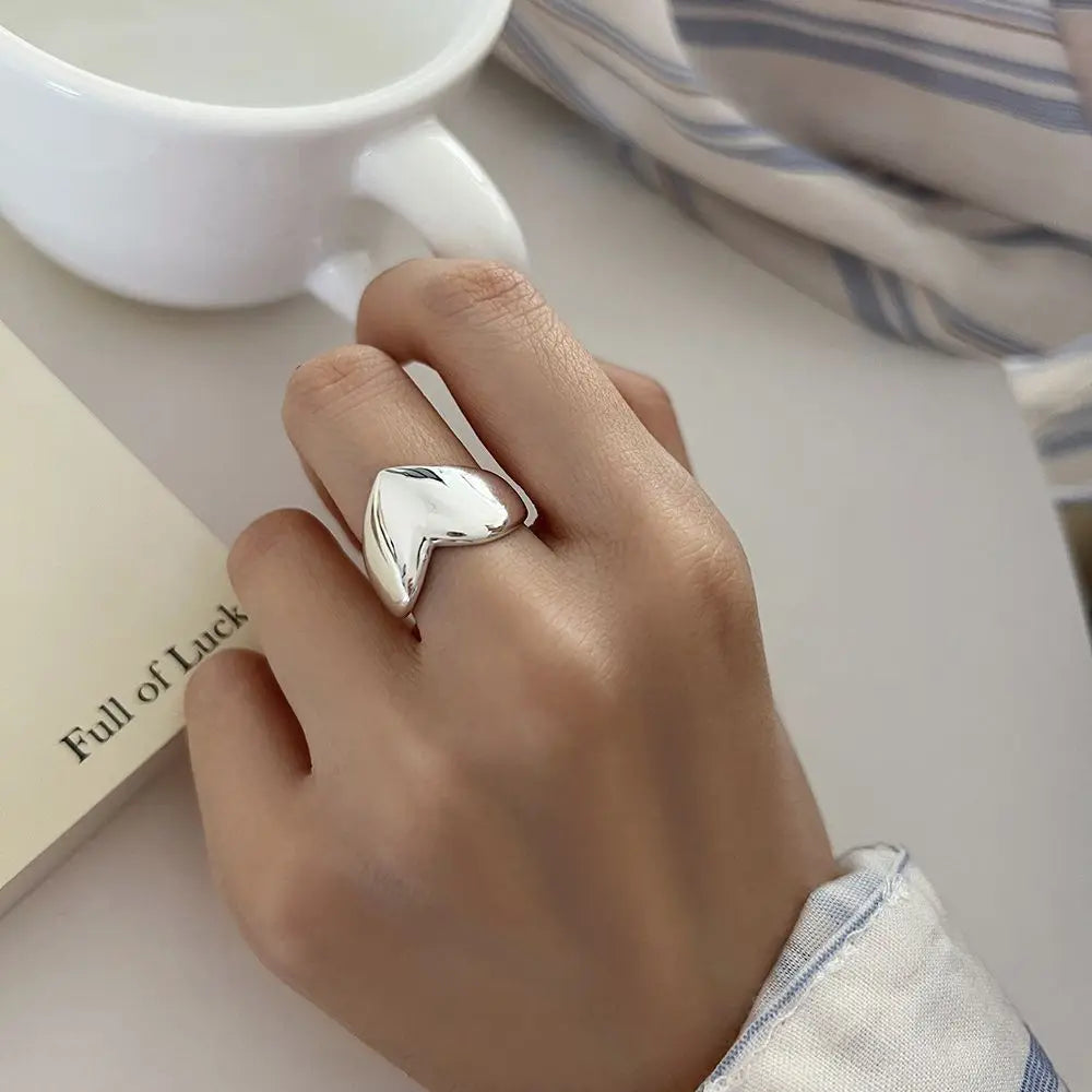 Sterling Silver Simple Heart Rings for Women Couple Fashion Geometric Vintage Handmade Irregular Ring Party Gifts-Dollar Bargains Online Shopping Australia