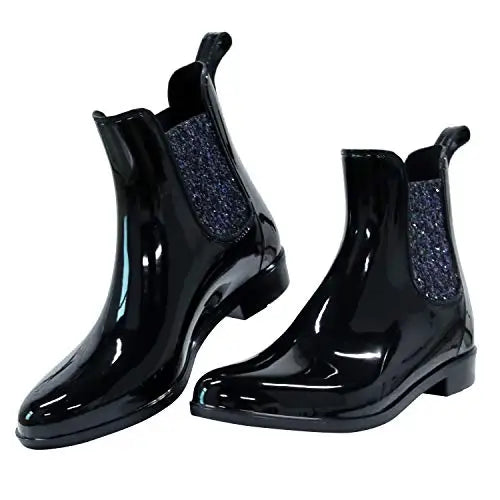 Women Chelsea Rain Boots Shiny Ankle Boots Waterproof Upper Toe Elastic Band Low Sole Fashion Non-slip Comfortable Boots-Dollar Bargains Online Shopping Australia