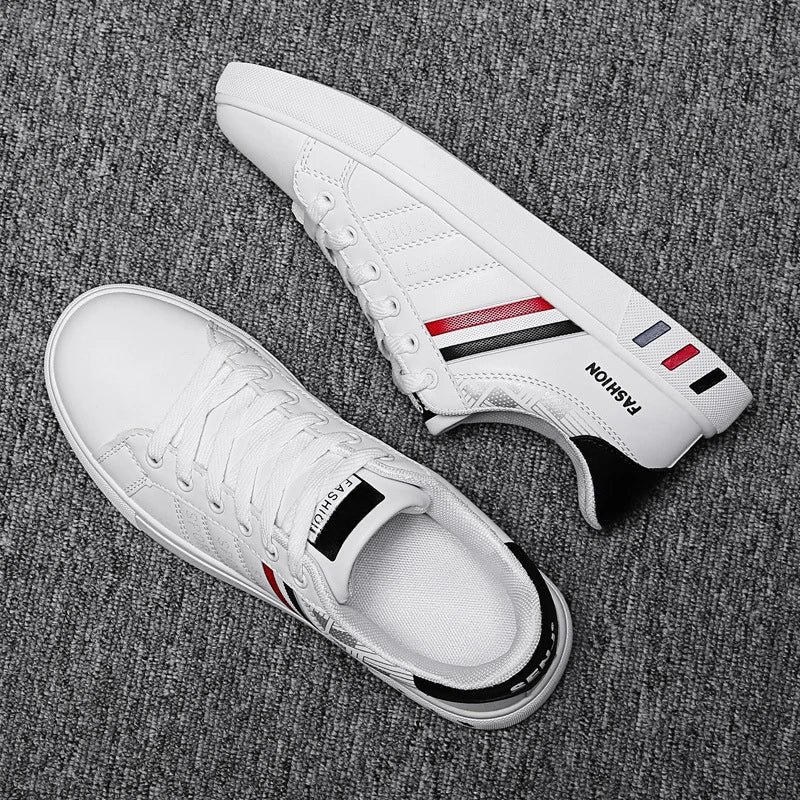 Men's Sneakers Casual Sports Shoes for Men Lightweight PU Leather Breathable Shoe Mens Flat White