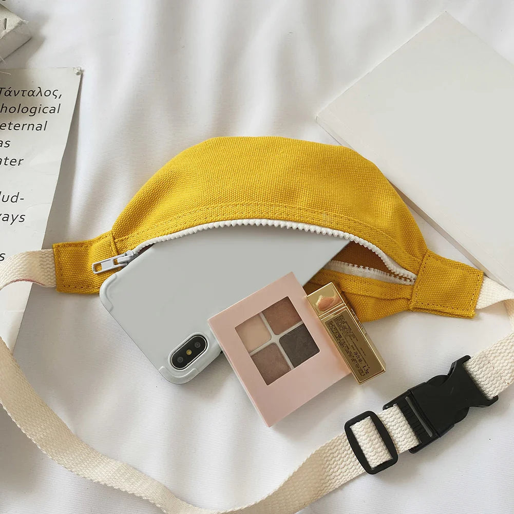 Kids Canvas Fanny Packs Fashion Solid Chest Bag Children Bum Belt Bags Girls Waist Bags Casual Crossbody Bags Shoulder Bags