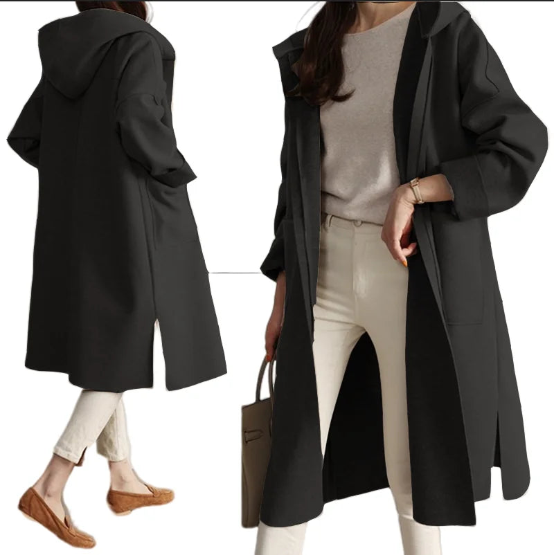 Plus-size Hooded Women's Windbreaker Casual Loose Turndown Collar Top Trenchcoat Laydies Woolen Overcoat For Spring Autumn S-3XL-Dollar Bargains Online Shopping Australia
