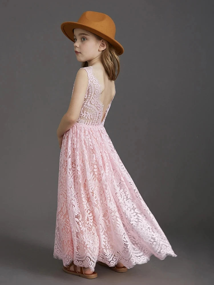 Plus Size Princess Girls Cotton Lace Party Long Dress Baby Kids Flower Plus Size Princess Girls Cotton Lace Party Long Dress Baby Kids Flower