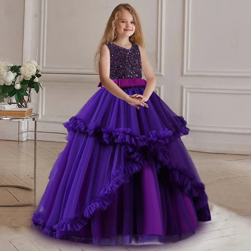 Kids Dress Flower Long Beading Elegant Teenagers Prom Gowns Dresses Girl Party Kid Evening Bridesmaid Princess-Dollar Bargains Online Shopping Australia