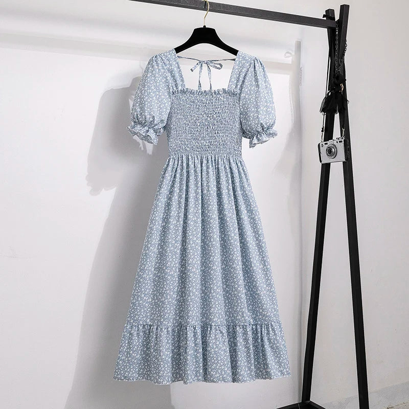 Chiffon Dresses Fashion Female Elastic Waist Short Sleeve Pleated Casual Dress Women A-line Dresses-Dollar Bargains Online Shopping Australia