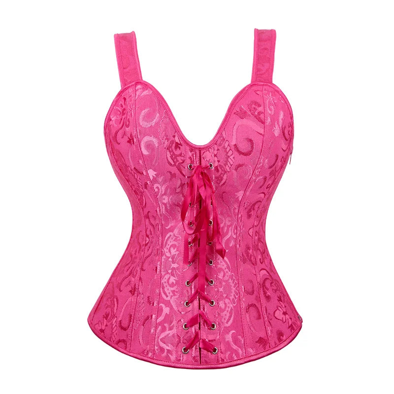 Corset with Straps for Women Black Overbust Corset Plus Size Jacquard Lace-Up Corset Zipper TOP Vintage Gothic Corset Bustier-Dollar Bargains Online Shopping Australia