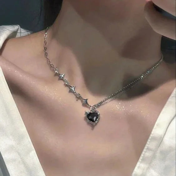 Y2K Purple Crystal Heart Pendant Necklace Women Sweet Cool Girl Punk Clavicle Chain Fashion Aesthetic Necklace-Dollar Bargains Online Shopping Australia