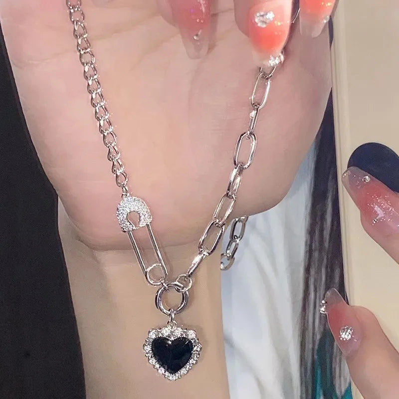 Y2K Purple Crystal Heart Pendant Necklace Women Sweet Cool Girl Punk Clavicle Chain Fashion Aesthetic Necklace-Dollar Bargains Online Shopping Australia