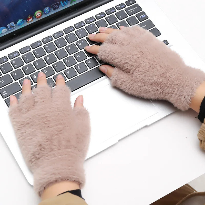 Women Men Half Finger Winter Imitation Mink Cashmere Gloves Touch Screen Writing Woolen Warm Mittens For Driving Outdoor Sports-Dollar Bargains Online Shopping Australia