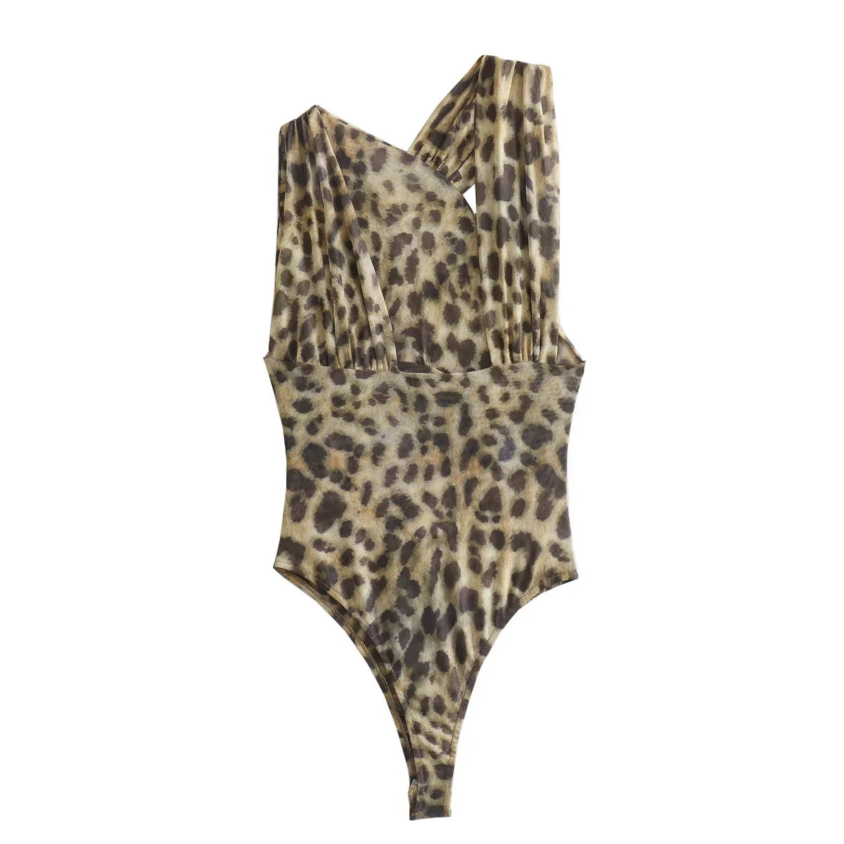 Vintage Women Irregular Leopard Bodysuits Holiday Slim Bodysuit for Female Chic Clothes