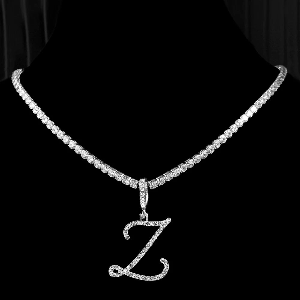 Cursive Letters Cubic Zirconia Chain Name Necklace Hip Hop Jewelry Gold Silver Color CZ-Dollar Bargains Online Shopping Australia