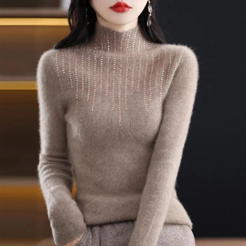 Shiny Crystal Turtle Neck Sweater Women Autumn Winter Long Sleeve Warm Jumper Woman Fashion Knitted Pullover Tops Ladies-Dollar Bargains Online Shopping Australia