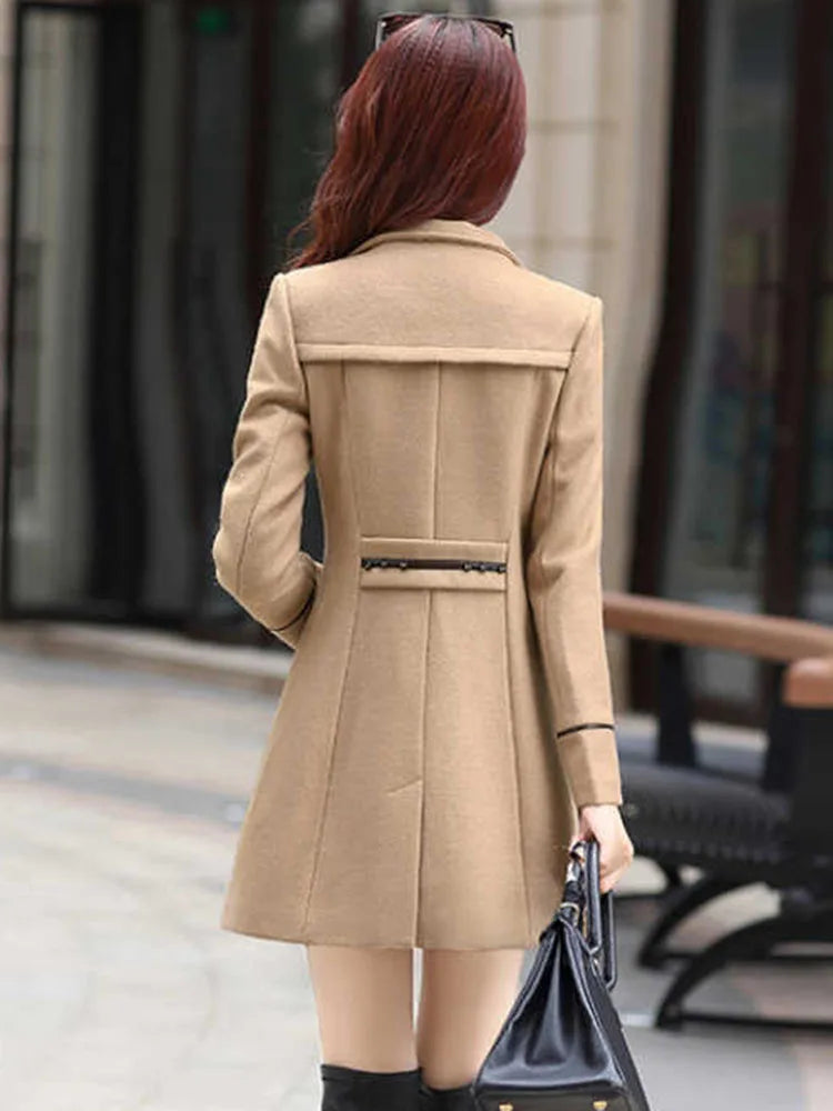 Jacket Women Double Breasted Solid Color Coat Korean Slim Female Woolen Jacket-Dollar Bargains Online Shopping Australia