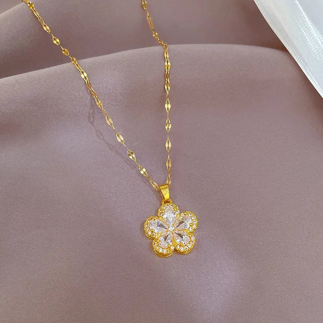 Design Heart Flower Zircon Pendant Necklace for Women Girls Elegant Luxury Jewelry-Dollar Bargains Online Shopping Australia