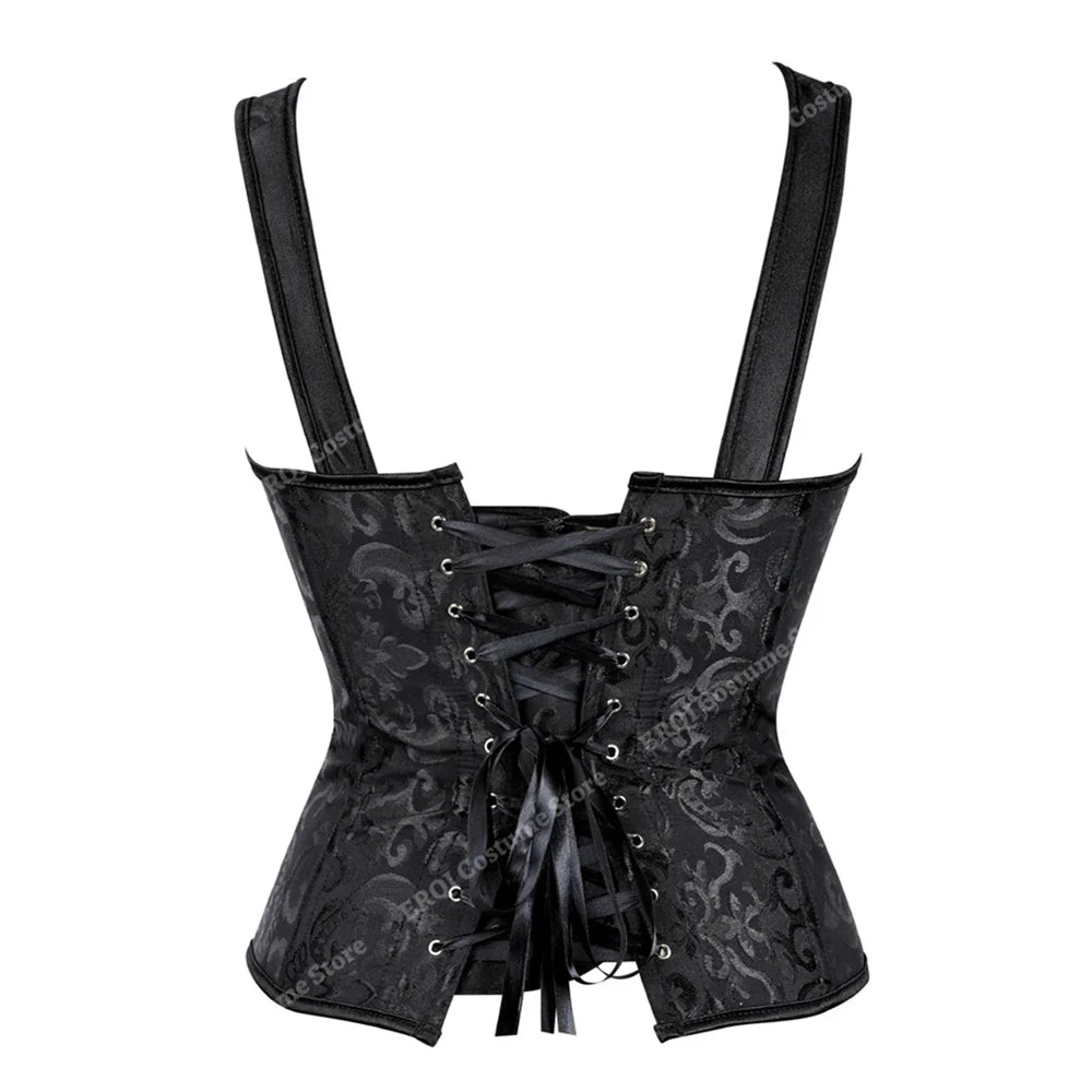 Steampunk Corset with Cup Lingerie Zipper Side Straps Overbust Corset Waist Trainer Bustier Plus Size-Dollar Bargains Online Shopping Australia