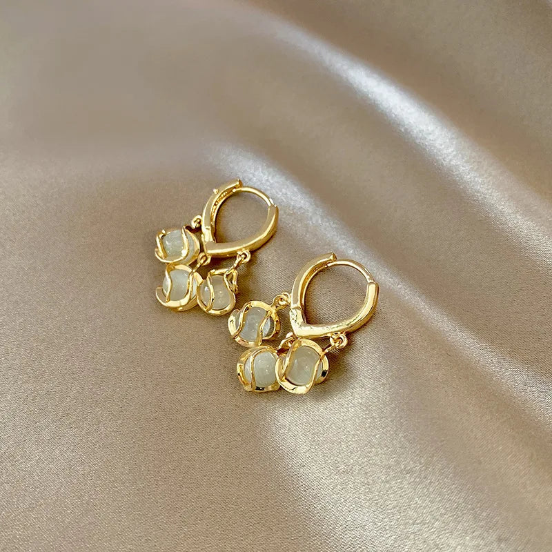 2PCS/Set Fashion Gold Color Hoop Earrings for Women Korean Design Crystal Pearl Dangle Earring Jewelry-Dollar Bargains Online Shopping Australia