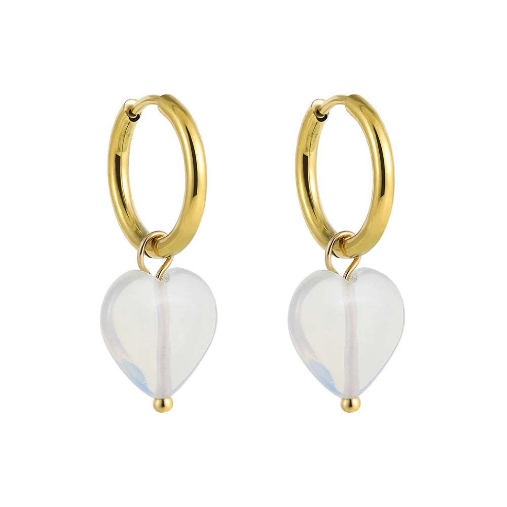 Bohemian Handmade Natural Stone Beads Hoop Earrings for Women Golden Color Stainless Steel Circle-Dollar Bargains Online Shopping Australia
