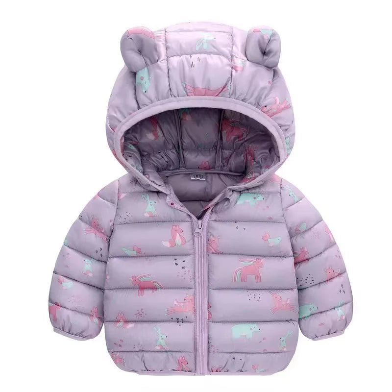 Baby Warm Down Jackets Boys Girls Hooded Cartoon Print Outerwear Autumn Winter Coats Children Clothing Lightweight Jackets-Dollar Bargains Online Shopping Australia