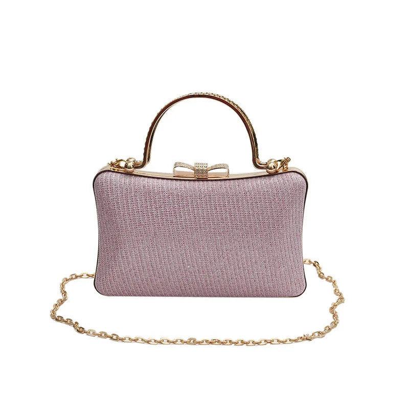 Chic Glitter Sequins Diamond Clutch Handbag Women Metal Top Handle PU Leather Square Rhinestone Messenger Purse Chain Bag Box-Dollar Bargains Online Shopping Australia
