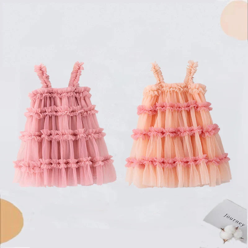 Girls Dresses Fluffy Mesh Halter Cake Puffy Dress Holiday Party Girls Clothing Cute Princess Frock-Dollar Bargains Online Shopping Australia