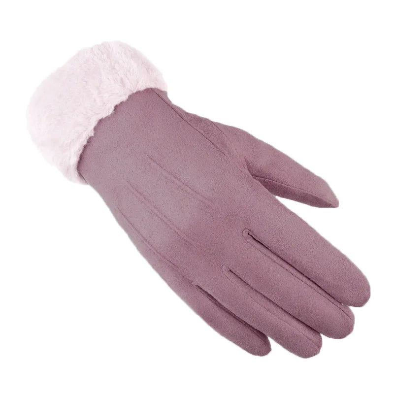 Cashmere Warm Suede Leather Cycling Mittens Double Thick Velvet Plush Wrist Women Touch Screen Driving Gloves-Dollar Bargains Online Shopping Australia