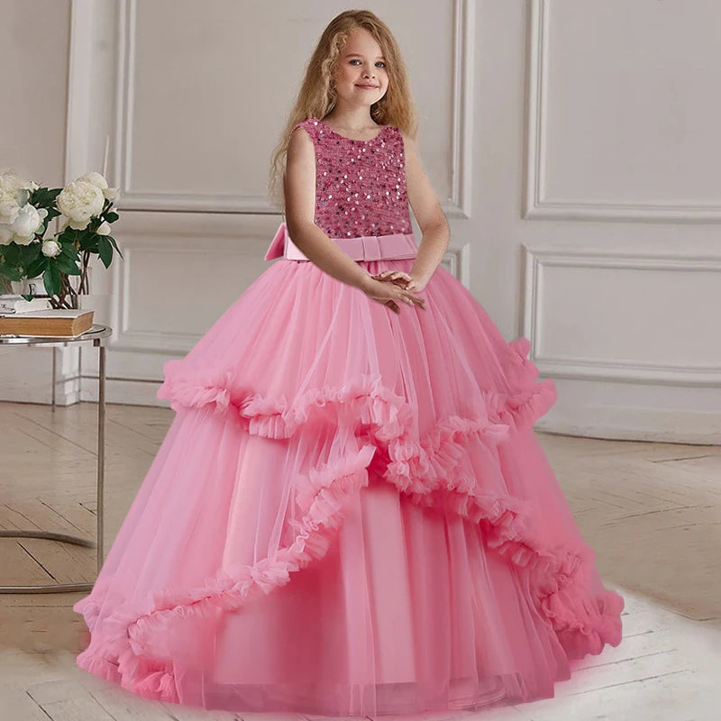 Kids Dress Flower Long Beading Elegant Teenagers Prom Gowns Dresses Girl Party Kid Evening Bridesmaid Princess-Dollar Bargains Online Shopping Australia