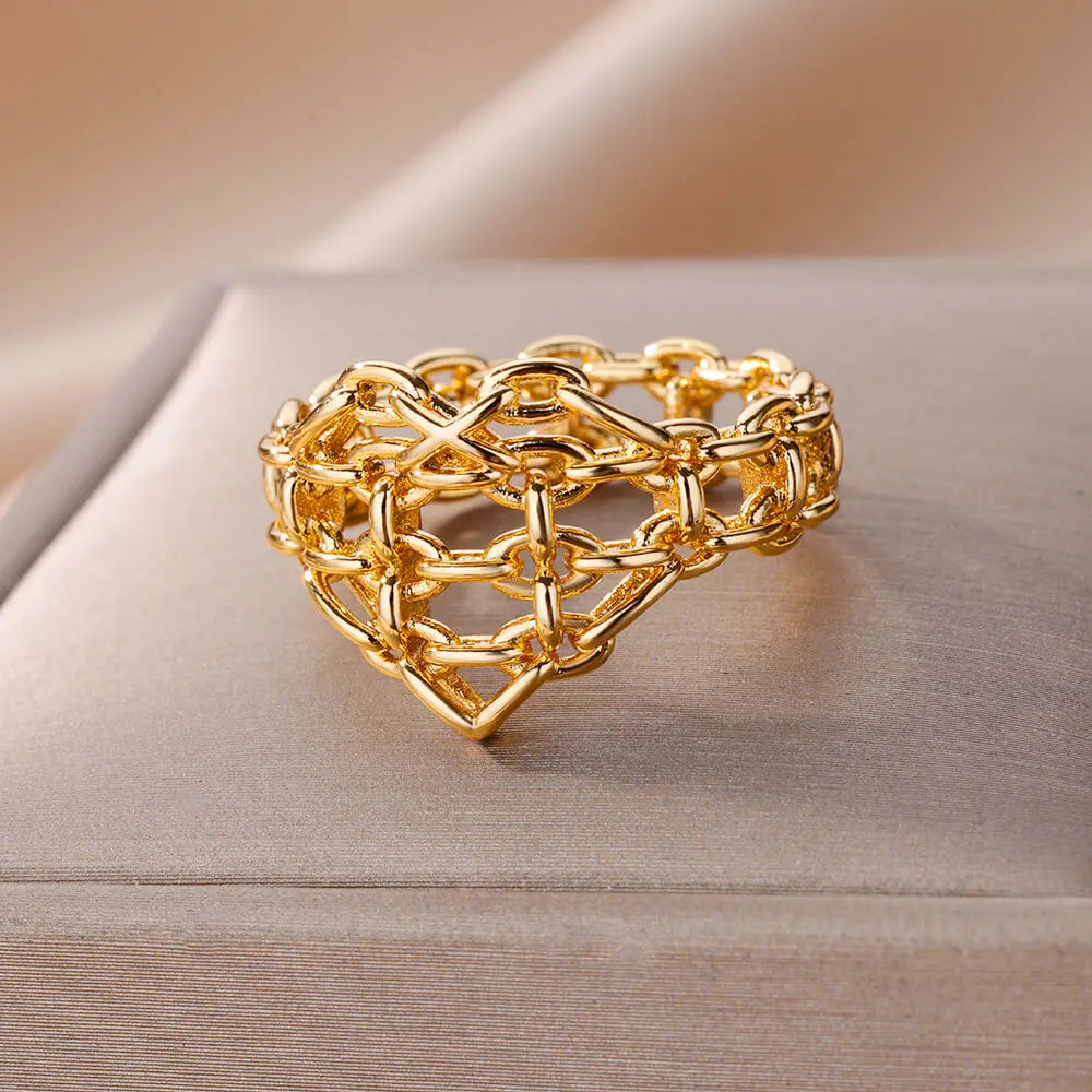 Stainless Steel Heart Rings for Women Vintage Gold Color Twist Barbed Wire Finger Ring Aesthetic Jewelry Gifts-Dollar Bargains Online Shopping Australia