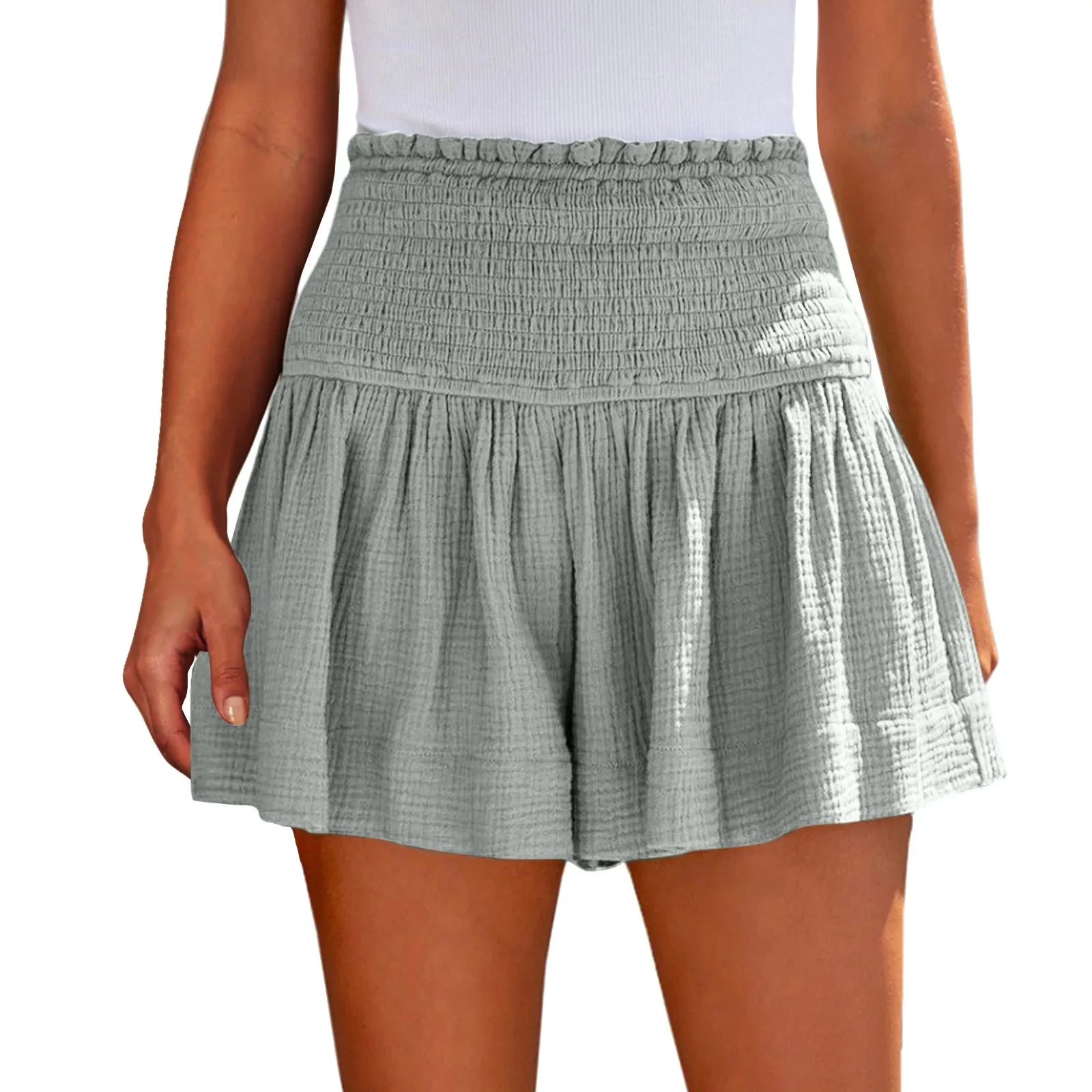 High Waist Casual Soft Solid Color Breathable Fashion Wide Leg Shorts Summer Elastic Waist Pleated Trousers-Dollar Bargains Online Shopping Australia