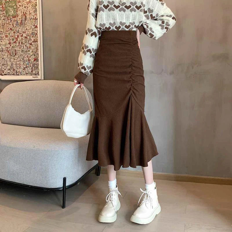 High Waist Midi Skirts Women Slim Fit Hip Mermaid Skirt Woman Korean Ruffles-Dollar Bargains Online Shopping Australia