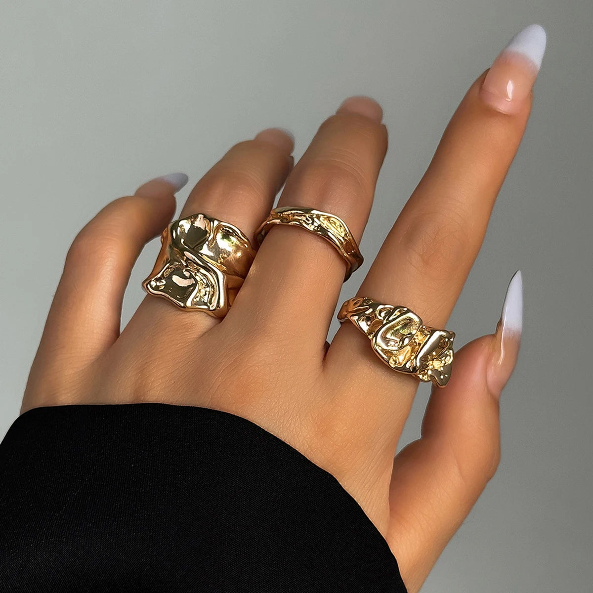 3Pcs Vintage Irregular Pleated Open Ring for Women Men Vintage Punk Liquid Metal Style Finger Y2K Accessories Fashion Jewelry-Dollar Bargains Online Shopping Australia