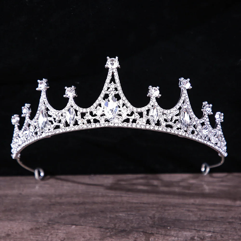 Luxury White Crystal Crown Hair Accessories Tiara Women Wedding Rhinestone Bridal Silver Color Crown Hair Jewelry
