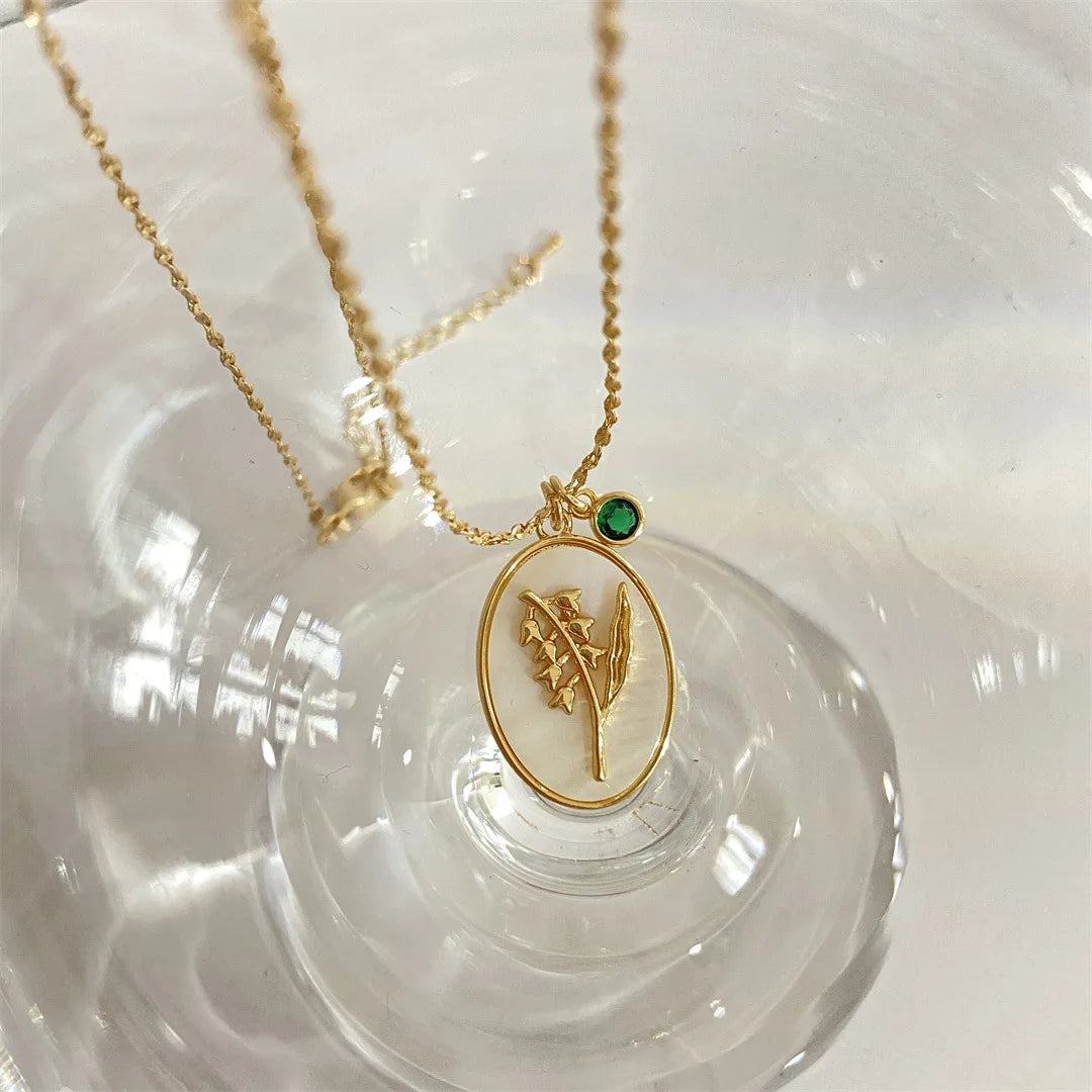 12 Birth Month Flower Birthstone Necklace for Women Charm White Shell Pendant Necklaces Mom Girlfriend Birthday Gift-Dollar Bargains Online Shopping Australia