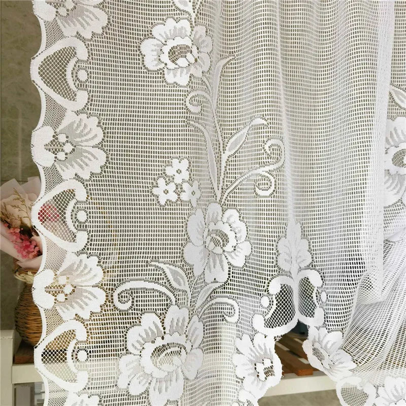American Pastoral White Lace Balloon Curtain Lifting Tie-Up Roman Tulle Curtain Valance For Room Kitchen Door Partition Decor