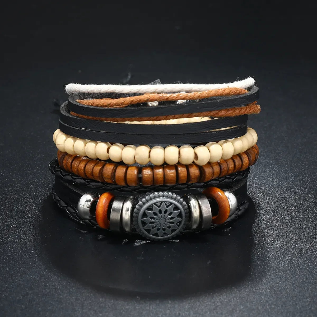 Trendy Compass Man Leather Bracelets set Black Hand Woven Bracelet for Men 4pcs/set DIY Male Jewelry Gift New Pulsera Hombre-Dollar Bargains Online Shopping Australia