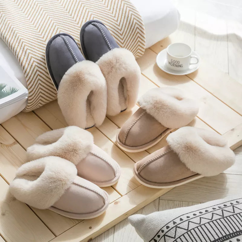 WinterFur Slippers Women Luxury Faux Suede Plush Couple Cotton Shoes Indoor Bedroom Flat Heels Fluffy Slippers-Dollar Bargains Online Shopping Australia