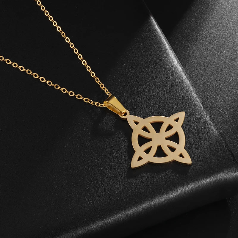 Witch Knot Necklace Stainless Steel Magic Knot Pagan Witchcraft Symbols Pendant Celtic Knot Necklace Jewelry Gifts for Women-Dollar Bargains Online Shopping Australia
