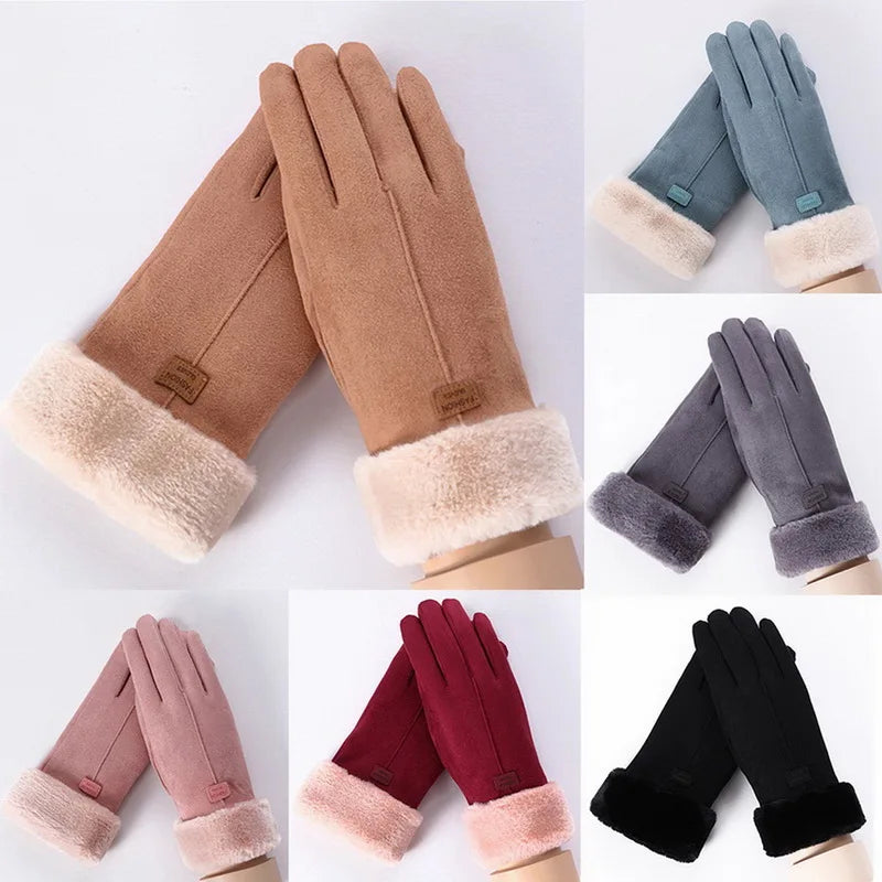 Cashmere Warm Suede Leather Cycling Mittens Double Thick Velvet Plush Wrist Women Touch Screen Driving Gloves-Dollar Bargains Online Shopping Australia