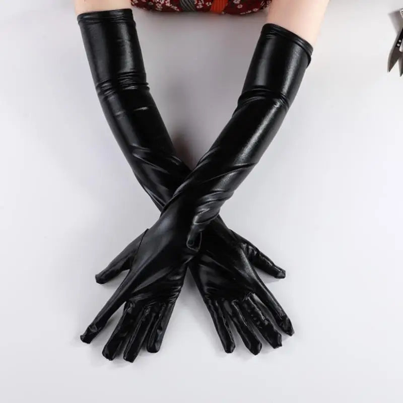 Gold Silver Wet Look Fake Leather Metallic Gloves Evening Party Performance Mittens Women Sexy Elbow Length Long Latex Gloves-Dollar Bargains Online Shopping Australia