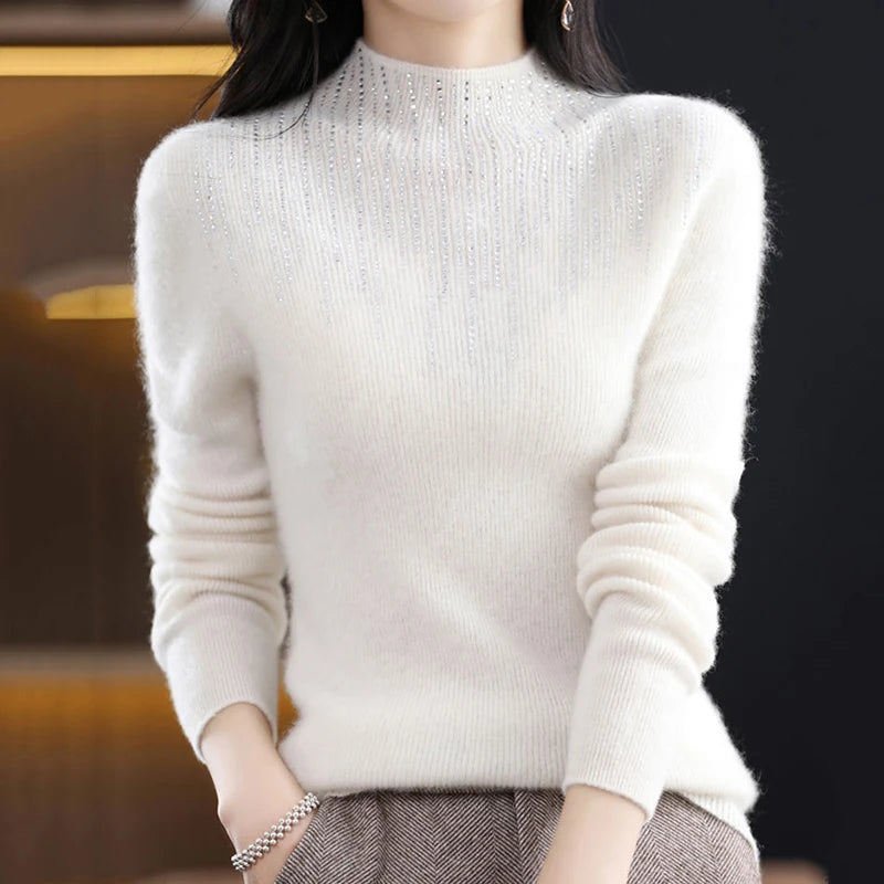 Shiny Crystal Turtle Neck Sweater Women Autumn Winter Long Sleeve Warm Jumper Woman Fashion Knitted Pullover Tops Ladies-Dollar Bargains Online Shopping Australia