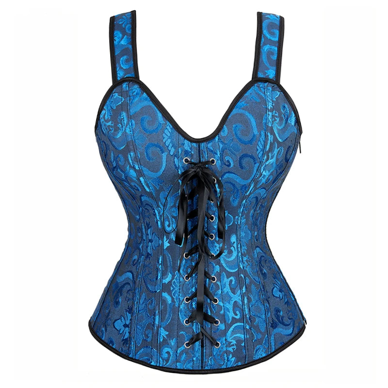 Corset with Straps for Women Black Overbust Corset Plus Size Jacquard Lace-Up Corset Zipper TOP Vintage Gothic Corset Bustier-Dollar Bargains Online Shopping Australia