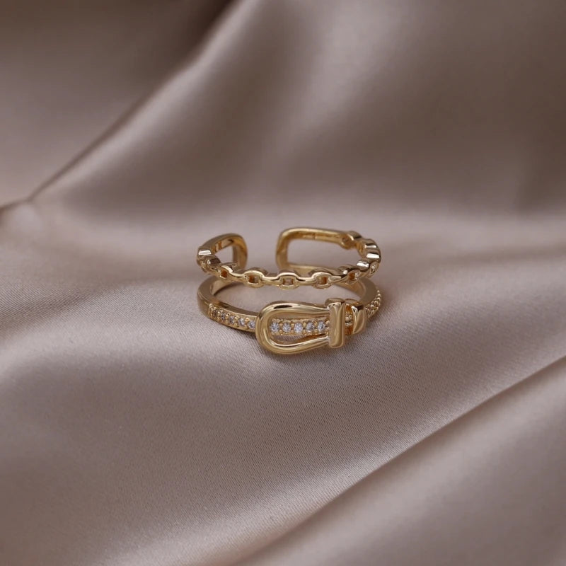 14K gold plated 2023 Korean new fashion jewelry double-layer zircon cross ring elegant women's opening daily work accessories-Dollar Bargains Online Shopping Australia